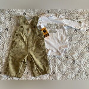 Carhartt Long-Sleeve Bodysuit and Canvas Printed Overalls Set for Baby Boys NWT
